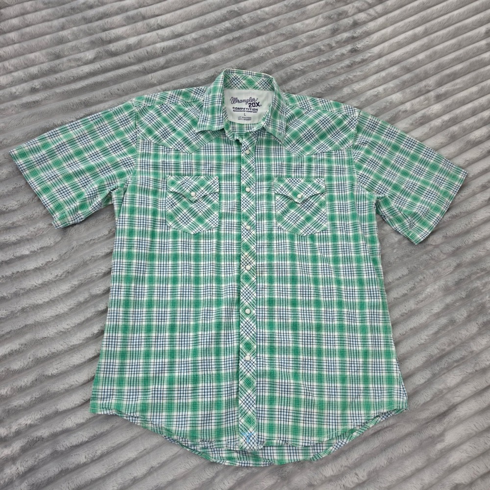 Wrangler 20X Competition Mens Large Green Plaid Pearl Snap Western Shirt MJC262G